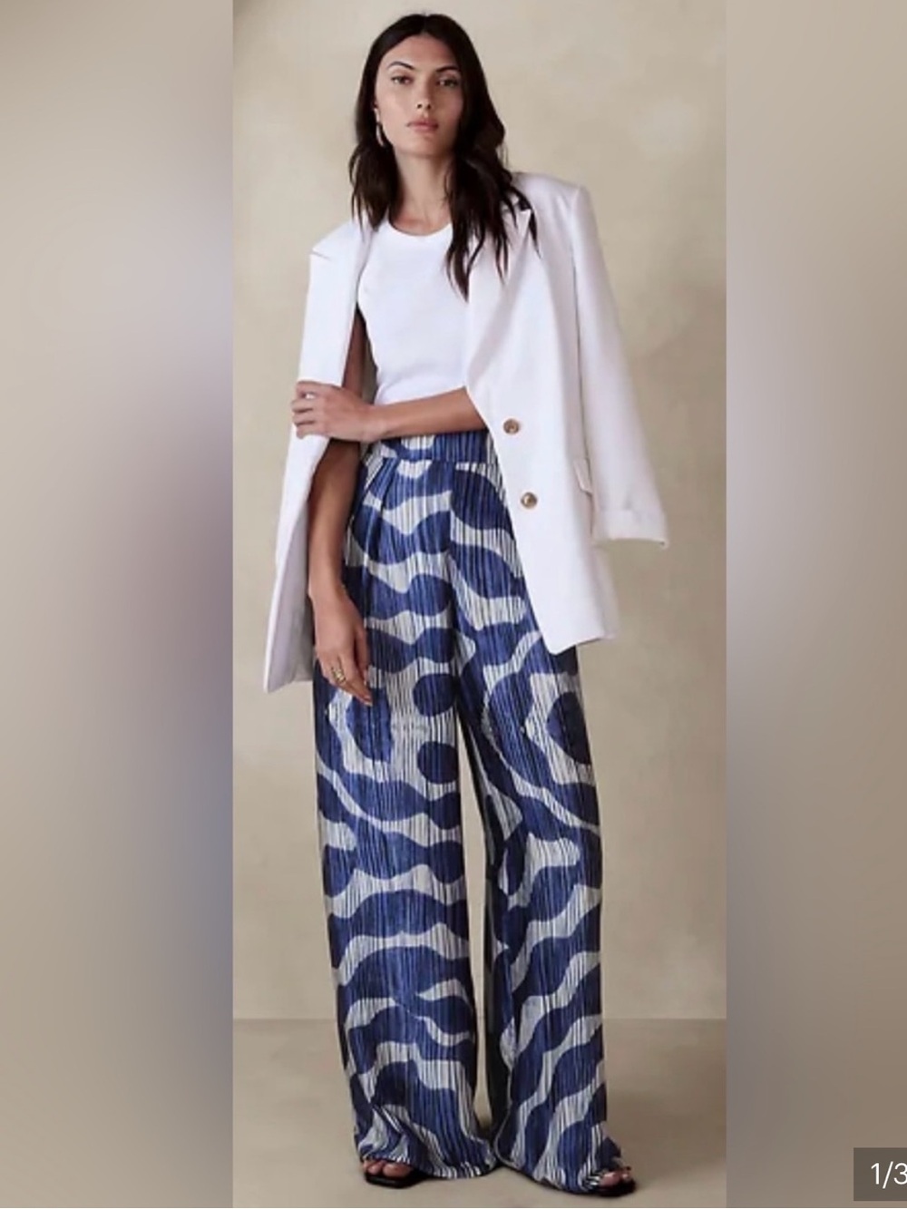 Banana Republic Blue and White Wide-Leg Pants